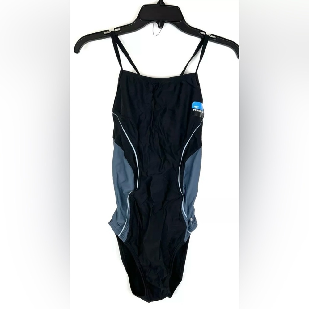 Speedo Women’s Powerflex Black/Blue Low Back Swimsuit Size 10/36